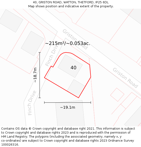 40, GRISTON ROAD, WATTON, THETFORD, IP25 6DL: Plot and title map