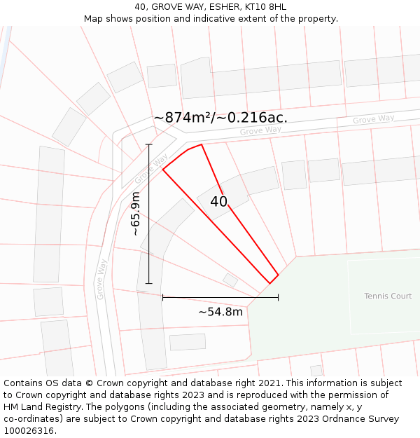 40, GROVE WAY, ESHER, KT10 8HL: Plot and title map