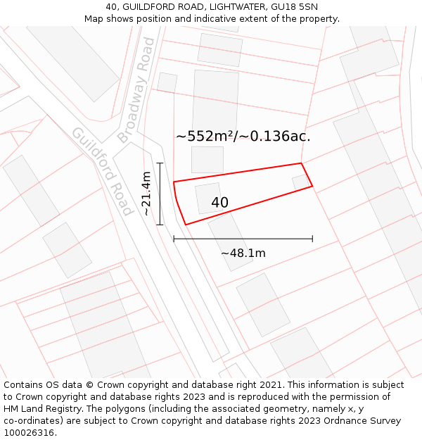 40, GUILDFORD ROAD, LIGHTWATER, GU18 5SN: Plot and title map