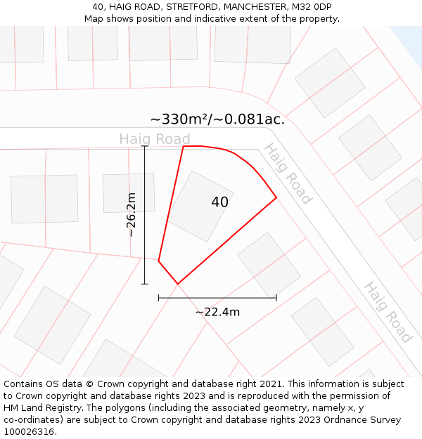 40, HAIG ROAD, STRETFORD, MANCHESTER, M32 0DP: Plot and title map