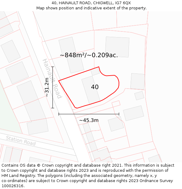 40, HAINAULT ROAD, CHIGWELL, IG7 6QX: Plot and title map