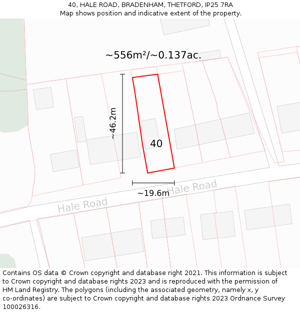 40, HALE ROAD, BRADENHAM, THETFORD, IP25 7RA: Plot and title map