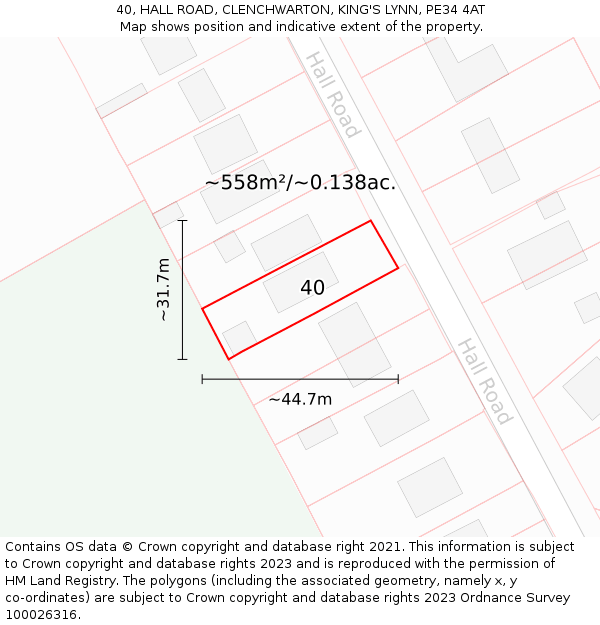 40, HALL ROAD, CLENCHWARTON, KING'S LYNN, PE34 4AT: Plot and title map