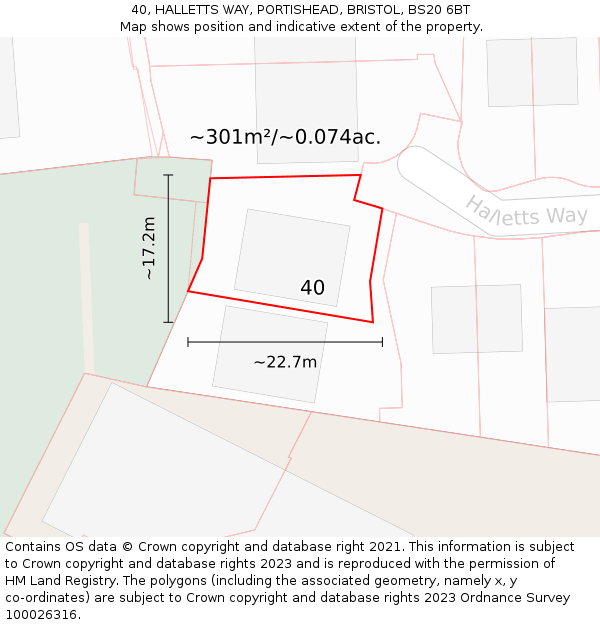 40, HALLETTS WAY, PORTISHEAD, BRISTOL, BS20 6BT: Plot and title map