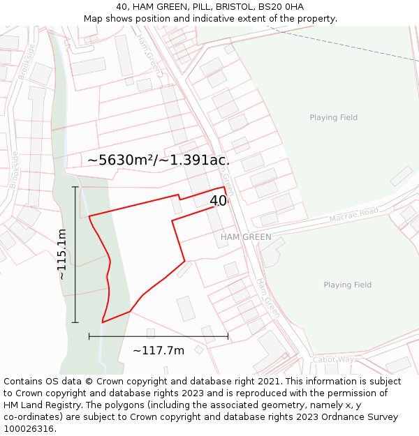 40, HAM GREEN, PILL, BRISTOL, BS20 0HA: Plot and title map