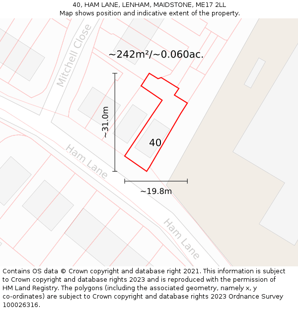 40, HAM LANE, LENHAM, MAIDSTONE, ME17 2LL: Plot and title map