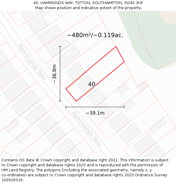 40, HAMMONDS WAY, TOTTON, SOUTHAMPTON, SO40 3HF: Plot and title map