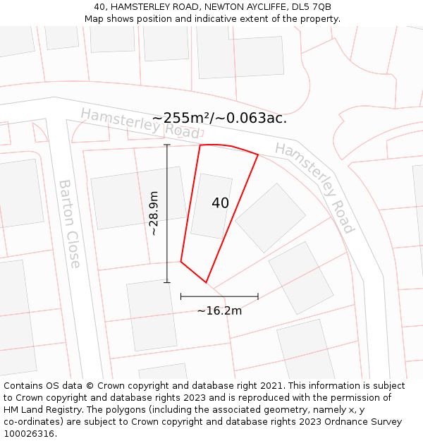 40, HAMSTERLEY ROAD, NEWTON AYCLIFFE, DL5 7QB: Plot and title map