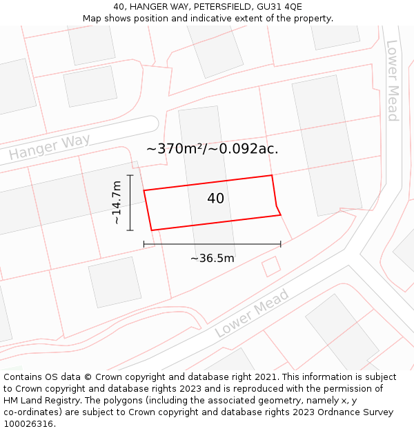 40, HANGER WAY, PETERSFIELD, GU31 4QE: Plot and title map