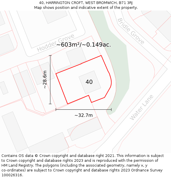 40, HARRINGTON CROFT, WEST BROMWICH, B71 3RJ: Plot and title map