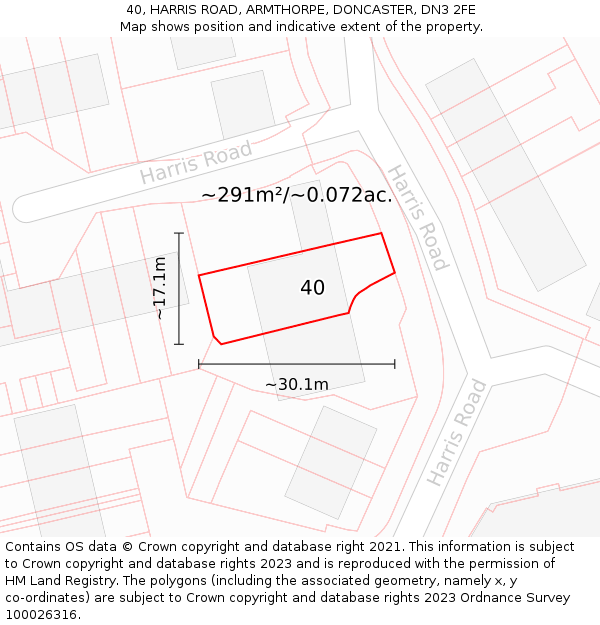 40, HARRIS ROAD, ARMTHORPE, DONCASTER, DN3 2FE: Plot and title map