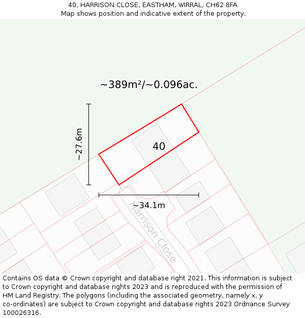 40, HARRISON CLOSE, EASTHAM, WIRRAL, CH62 8FA: Plot and title map