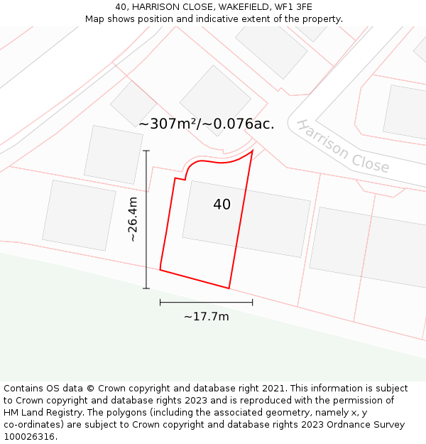 40, HARRISON CLOSE, WAKEFIELD, WF1 3FE: Plot and title map