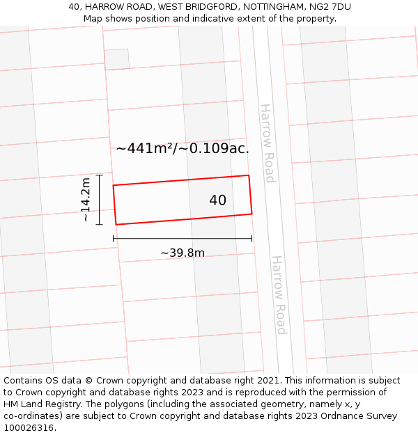 40, HARROW ROAD, WEST BRIDGFORD, NOTTINGHAM, NG2 7DU: Plot and title map