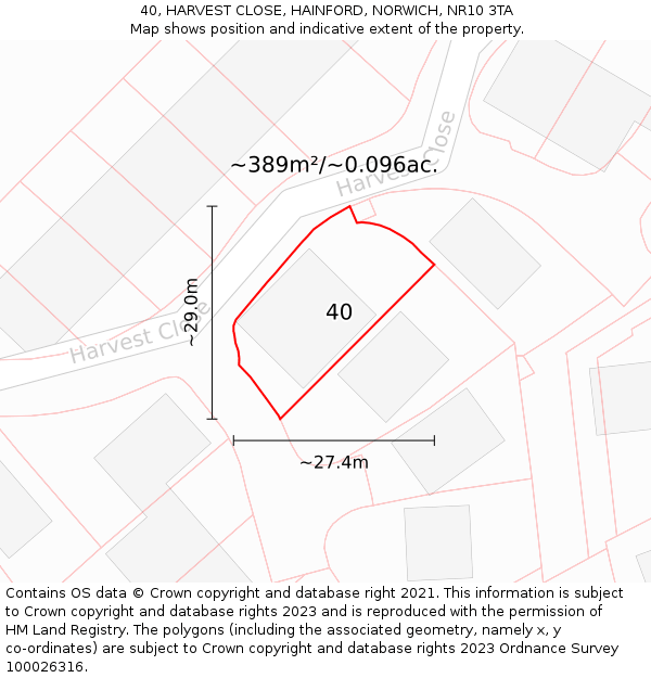 40, HARVEST CLOSE, HAINFORD, NORWICH, NR10 3TA: Plot and title map