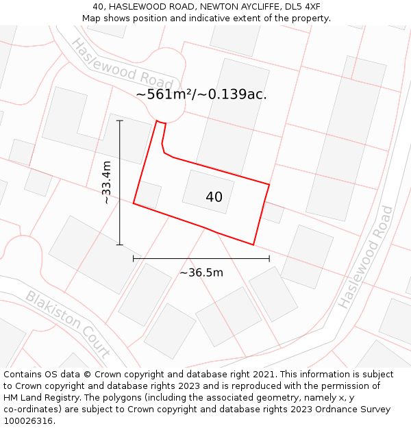 40, HASLEWOOD ROAD, NEWTON AYCLIFFE, DL5 4XF: Plot and title map