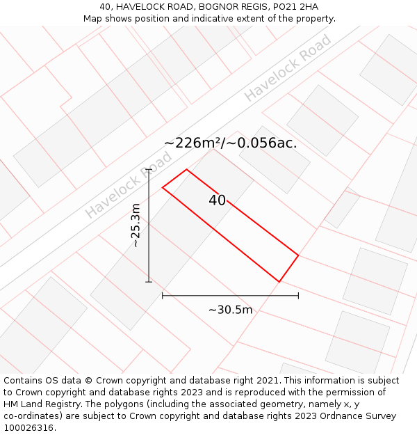 40, HAVELOCK ROAD, BOGNOR REGIS, PO21 2HA: Plot and title map