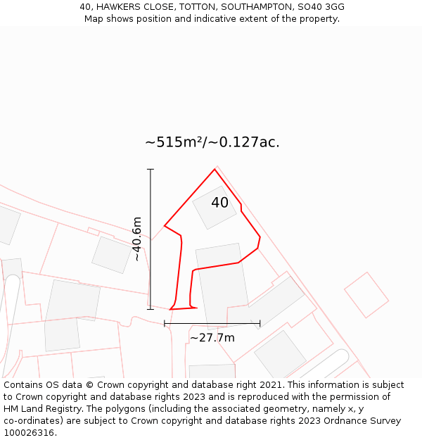 40, HAWKERS CLOSE, TOTTON, SOUTHAMPTON, SO40 3GG: Plot and title map