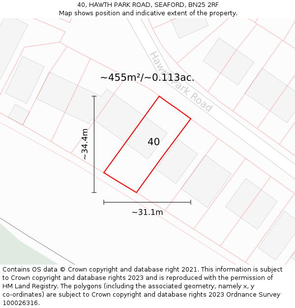 40, HAWTH PARK ROAD, SEAFORD, BN25 2RF: Plot and title map