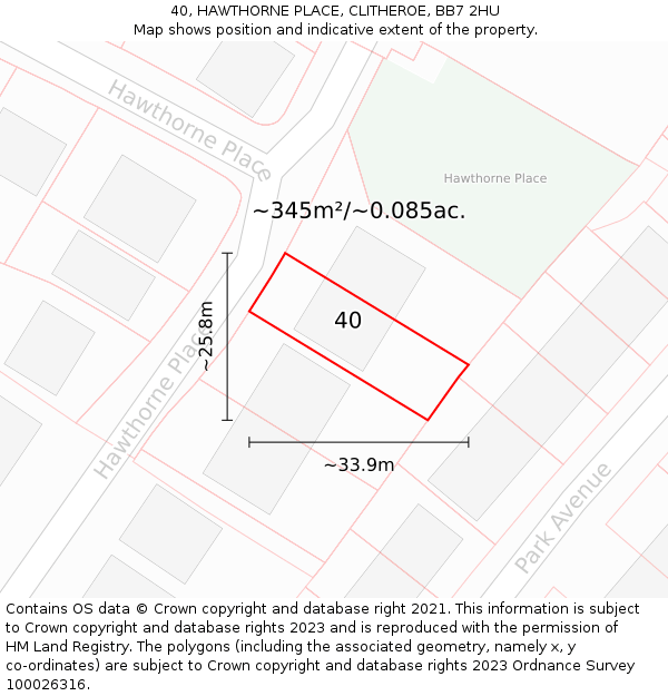 40, HAWTHORNE PLACE, CLITHEROE, BB7 2HU: Plot and title map