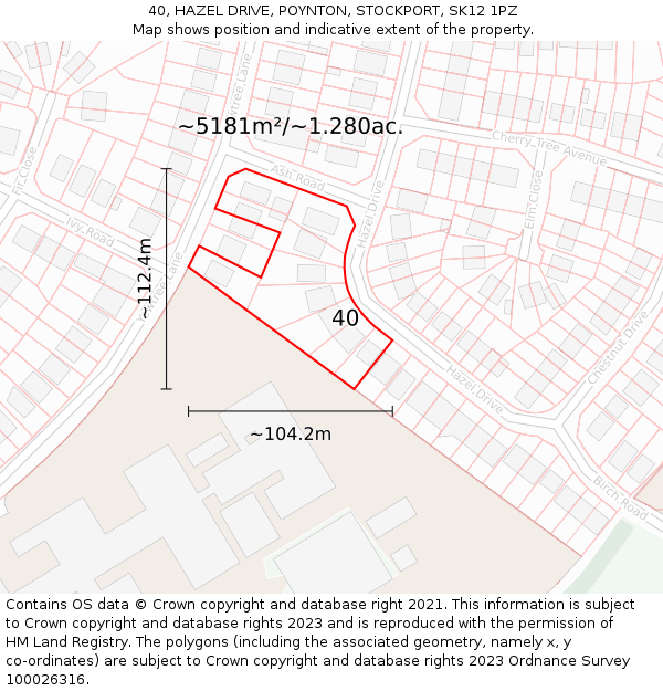 40, HAZEL DRIVE, POYNTON, STOCKPORT, SK12 1PZ: Plot and title map