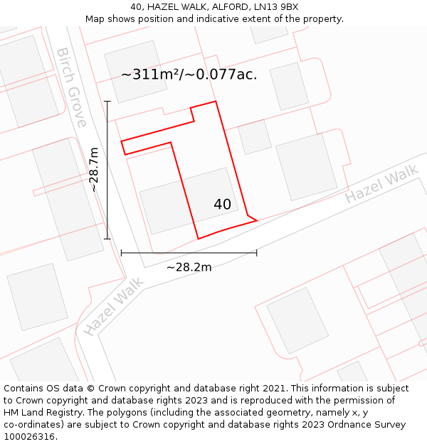 40, HAZEL WALK, ALFORD, LN13 9BX: Plot and title map