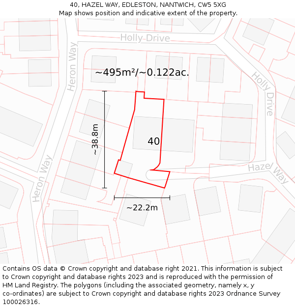 40, HAZEL WAY, EDLESTON, NANTWICH, CW5 5XG: Plot and title map