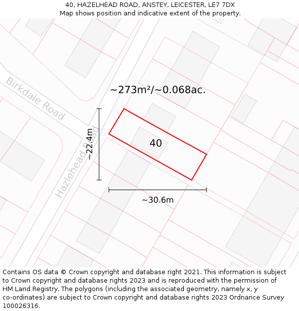 40, HAZELHEAD ROAD, ANSTEY, LEICESTER, LE7 7DX: Plot and title map