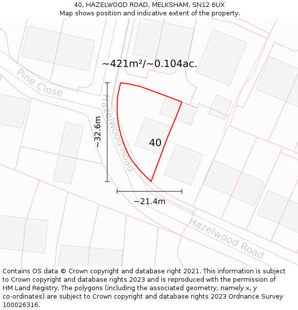 40, HAZELWOOD ROAD, MELKSHAM, SN12 6UX: Plot and title map