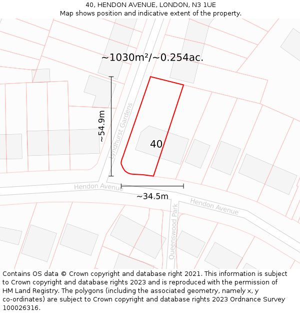 40, HENDON AVENUE, LONDON, N3 1UE: Plot and title map