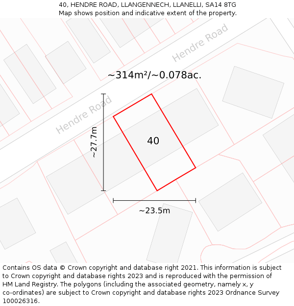 40, HENDRE ROAD, LLANGENNECH, LLANELLI, SA14 8TG: Plot and title map