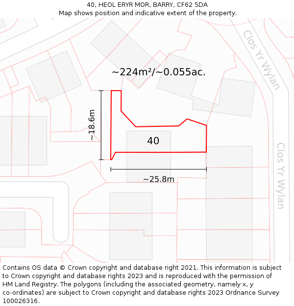 40, HEOL ERYR MOR, BARRY, CF62 5DA: Plot and title map