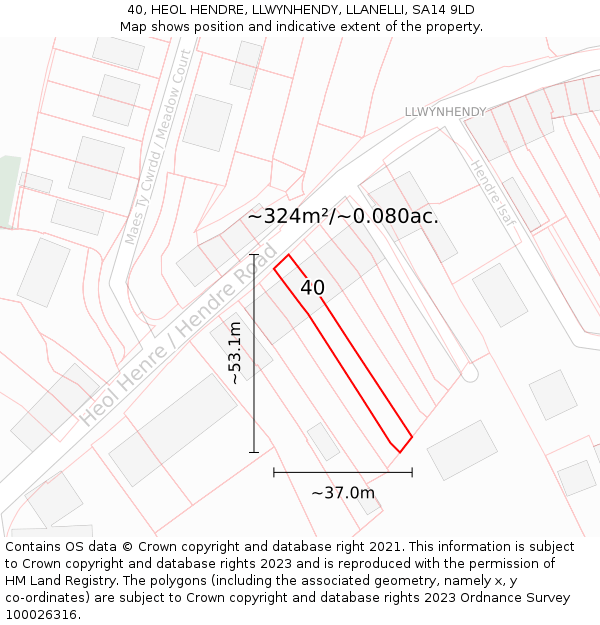 40, HEOL HENDRE, LLWYNHENDY, LLANELLI, SA14 9LD: Plot and title map