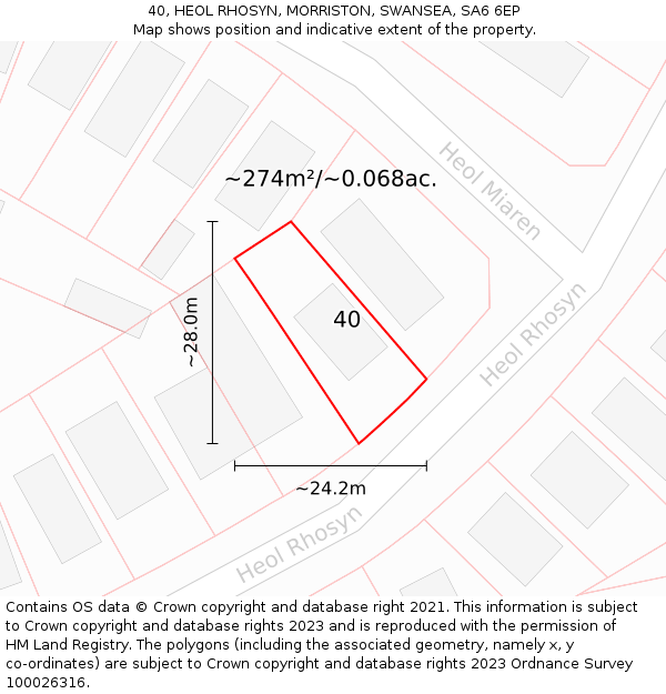 40, HEOL RHOSYN, MORRISTON, SWANSEA, SA6 6EP: Plot and title map