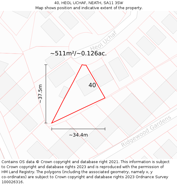 40, HEOL UCHAF, NEATH, SA11 3SW: Plot and title map