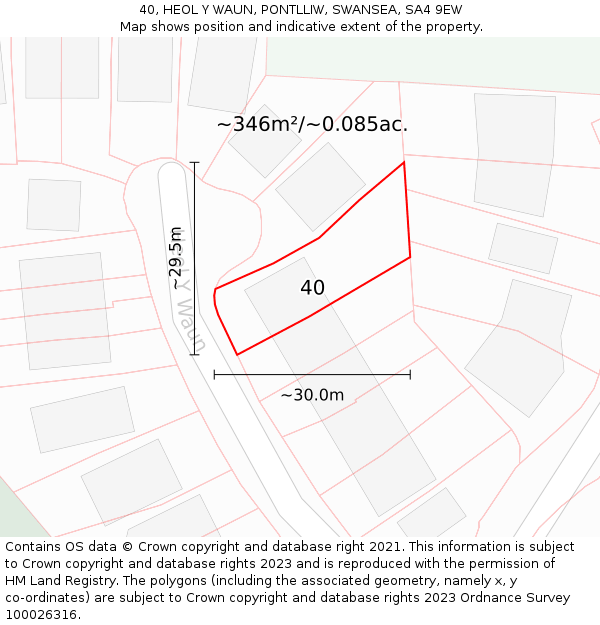 40, HEOL Y WAUN, PONTLLIW, SWANSEA, SA4 9EW: Plot and title map