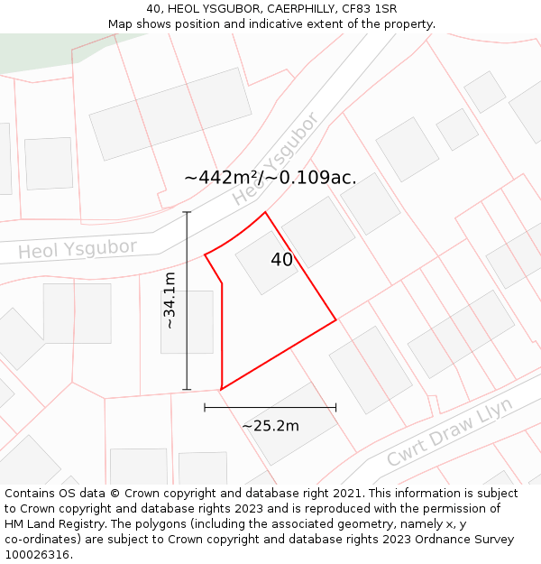 40, HEOL YSGUBOR, CAERPHILLY, CF83 1SR: Plot and title map