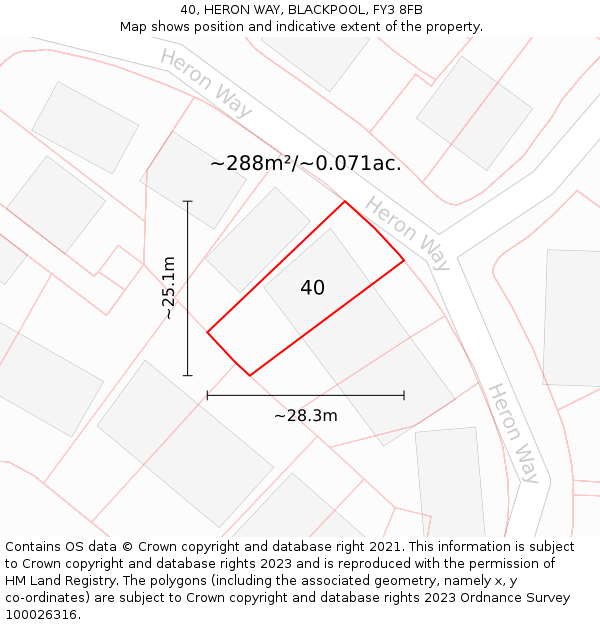 40, HERON WAY, BLACKPOOL, FY3 8FB: Plot and title map