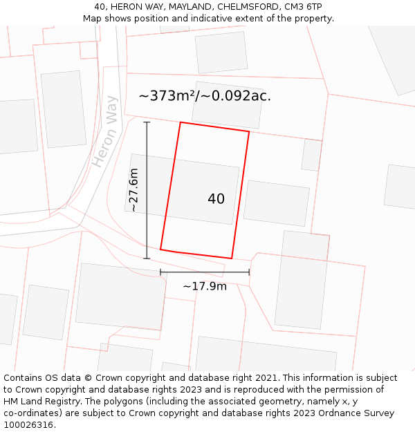 40, HERON WAY, MAYLAND, CHELMSFORD, CM3 6TP: Plot and title map