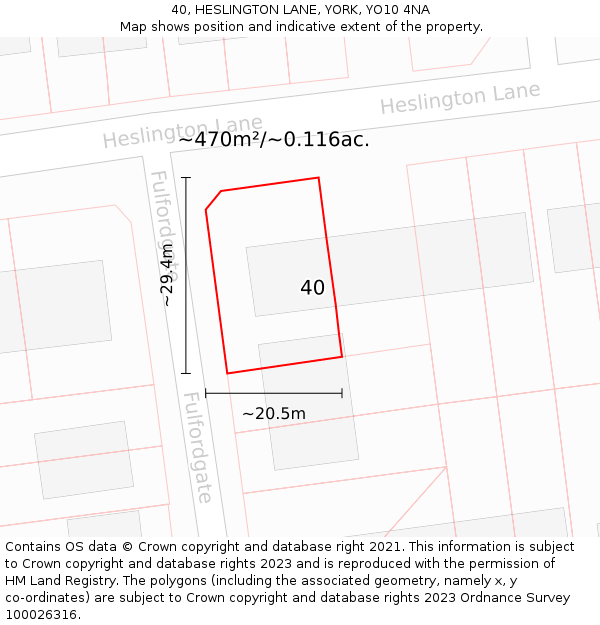 40, HESLINGTON LANE, YORK, YO10 4NA: Plot and title map