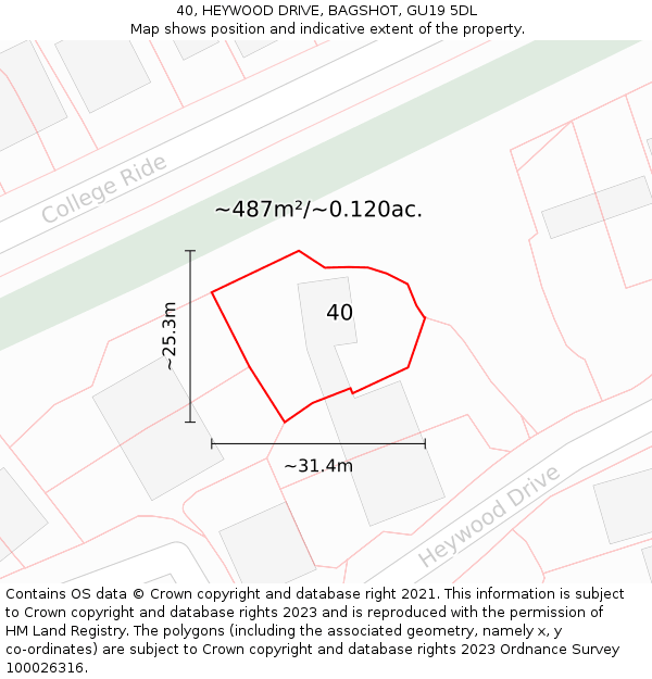 40, HEYWOOD DRIVE, BAGSHOT, GU19 5DL: Plot and title map