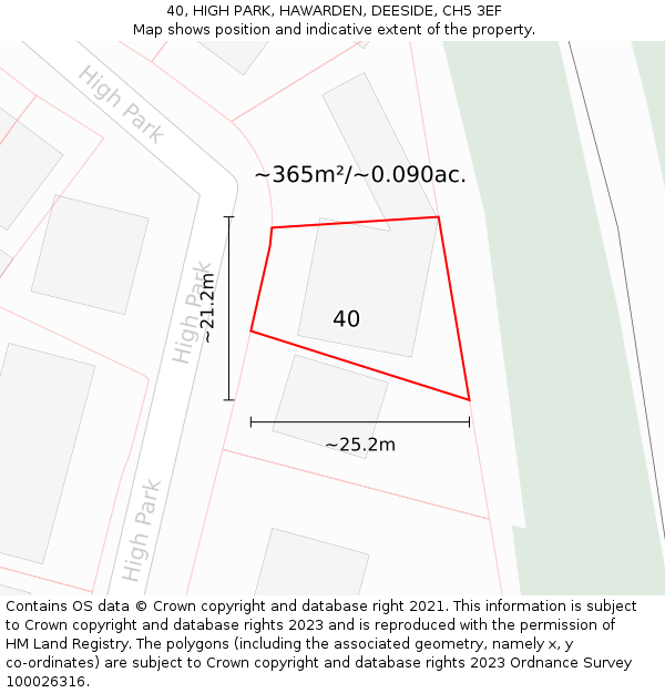 40, HIGH PARK, HAWARDEN, DEESIDE, CH5 3EF: Plot and title map