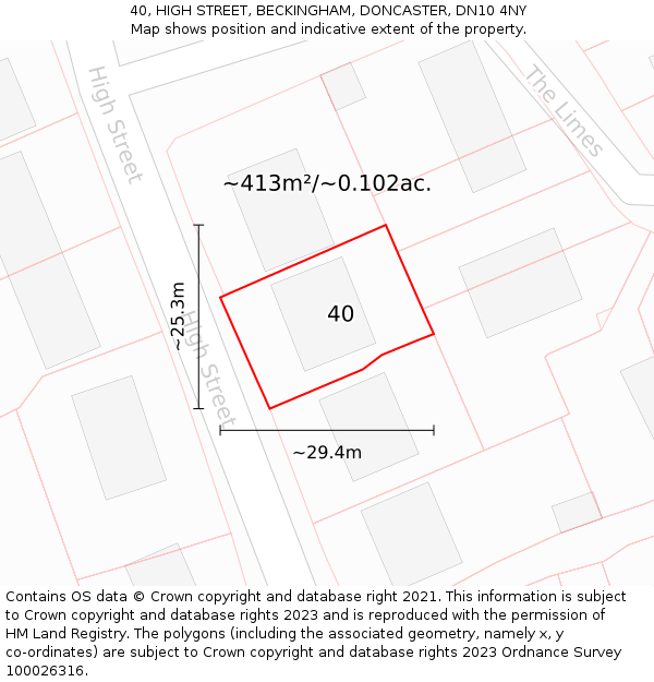 40, HIGH STREET, BECKINGHAM, DONCASTER, DN10 4NY: Plot and title map