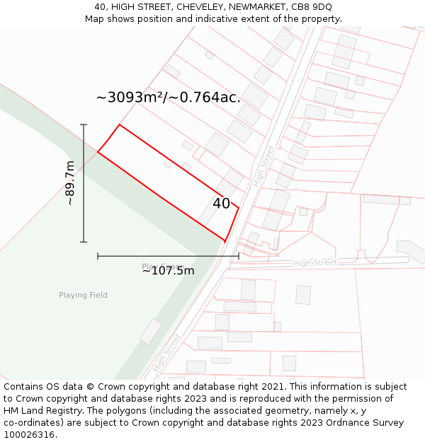 40, HIGH STREET, CHEVELEY, NEWMARKET, CB8 9DQ: Plot and title map