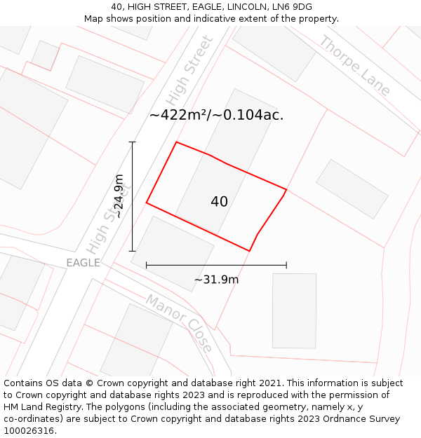 40, HIGH STREET, EAGLE, LINCOLN, LN6 9DG: Plot and title map