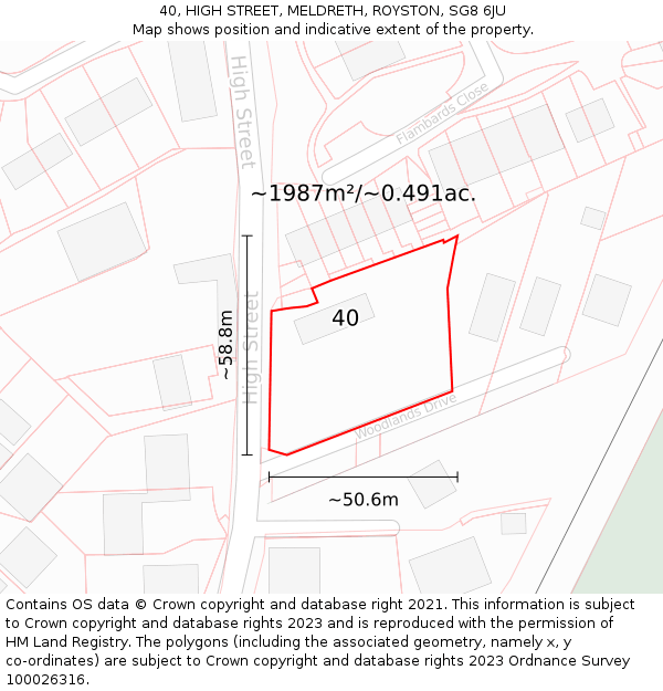 40, HIGH STREET, MELDRETH, ROYSTON, SG8 6JU: Plot and title map