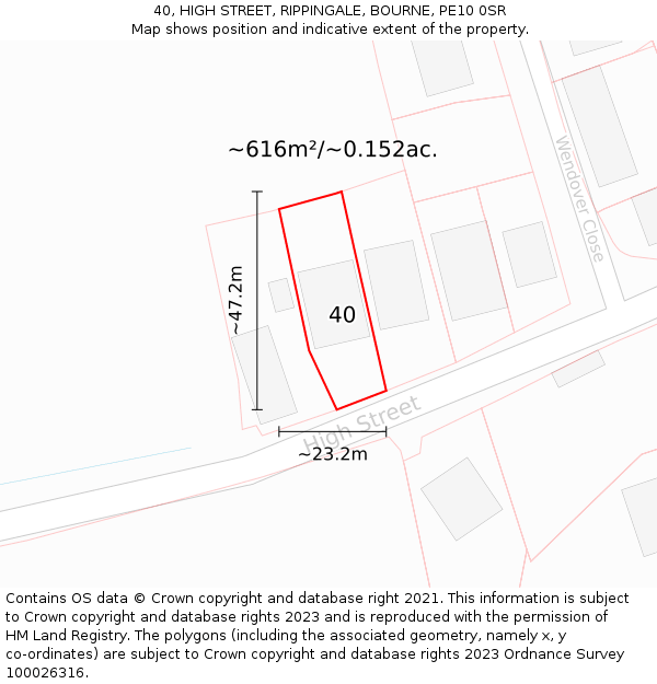 40, HIGH STREET, RIPPINGALE, BOURNE, PE10 0SR: Plot and title map