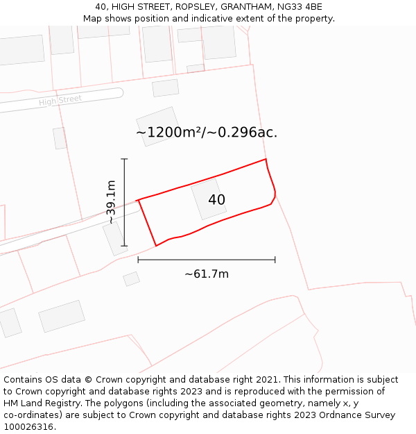 40, HIGH STREET, ROPSLEY, GRANTHAM, NG33 4BE: Plot and title map