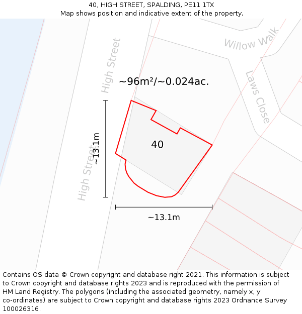 40, HIGH STREET, SPALDING, PE11 1TX: Plot and title map