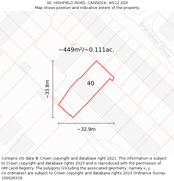 40, HIGHFIELD ROAD, CANNOCK, WS12 2DX: Plot and title map